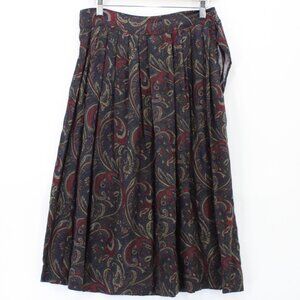 Vintage Elliot Lauren Midi Skirt Womens Multicolor Paisley Pattern Lined Size 14